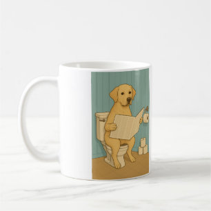 Yellow Labrador Reading Newspaper on Toilet Coffee Mug