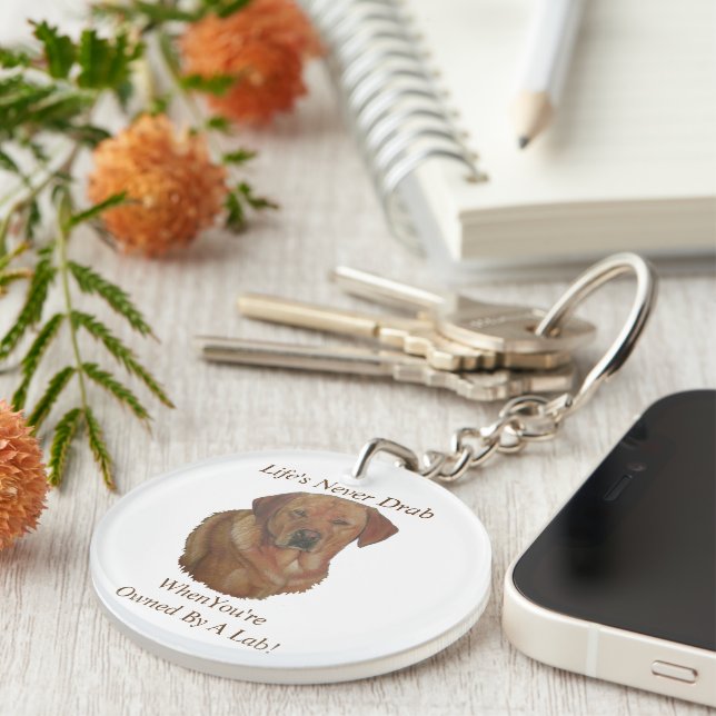 yellow labrador retreiver dog portrait fun slogan key ring (Front Right)