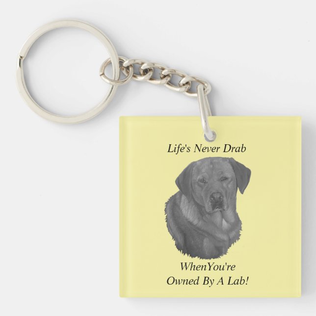 yellow labrador retreiver dog portrait fun slogan key ring (Front)