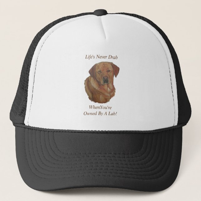 yellow labrador retreiver dog portrait fun slogan trucker hat (Front)