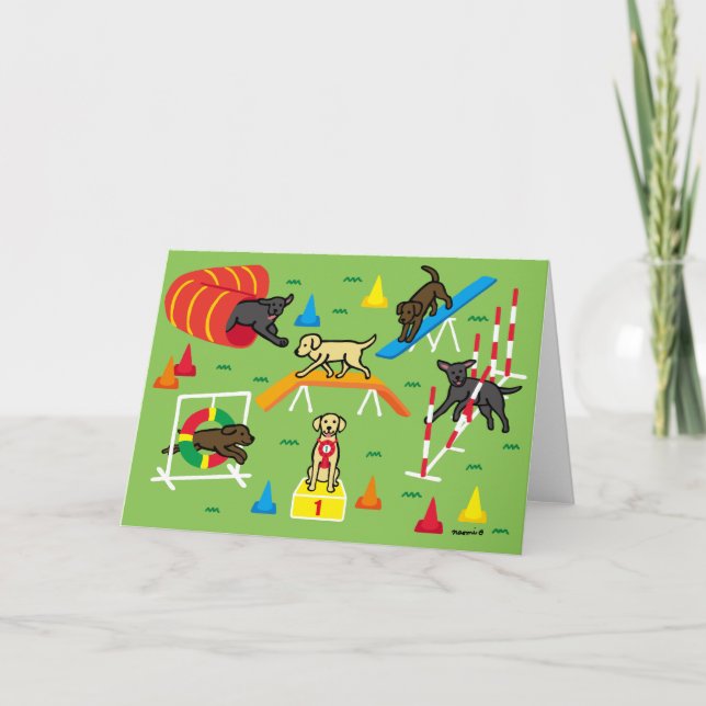 Yellow Labrador Retriever Agility Cartoon Card (Front)
