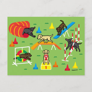 Yellow Labrador Retriever Agility Cartoon Postcard