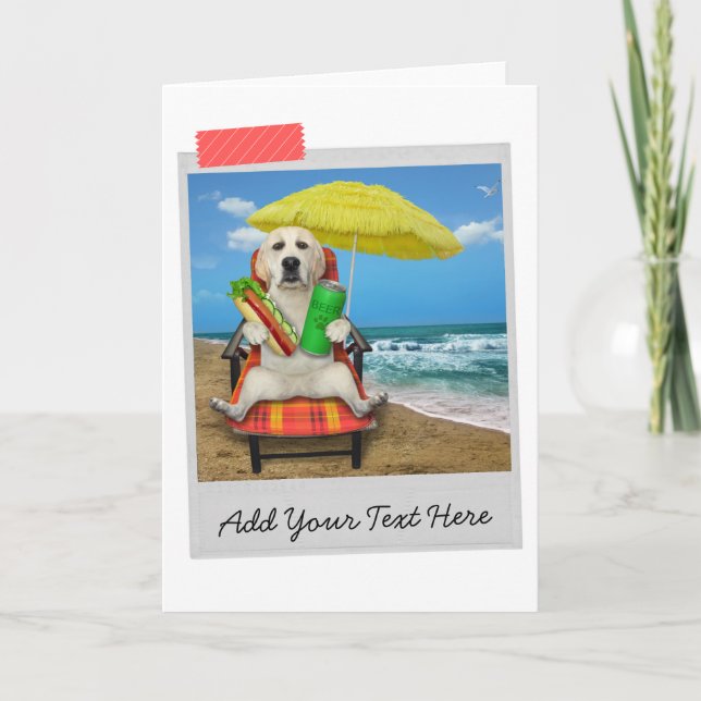 Yellow Labrador Retriever Beach Beer Card (Front)