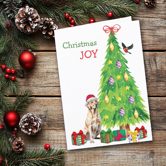 Yellow Labrador Retriever, Bird and Christmas Tree Holiday Card (Creator Uploaded)
