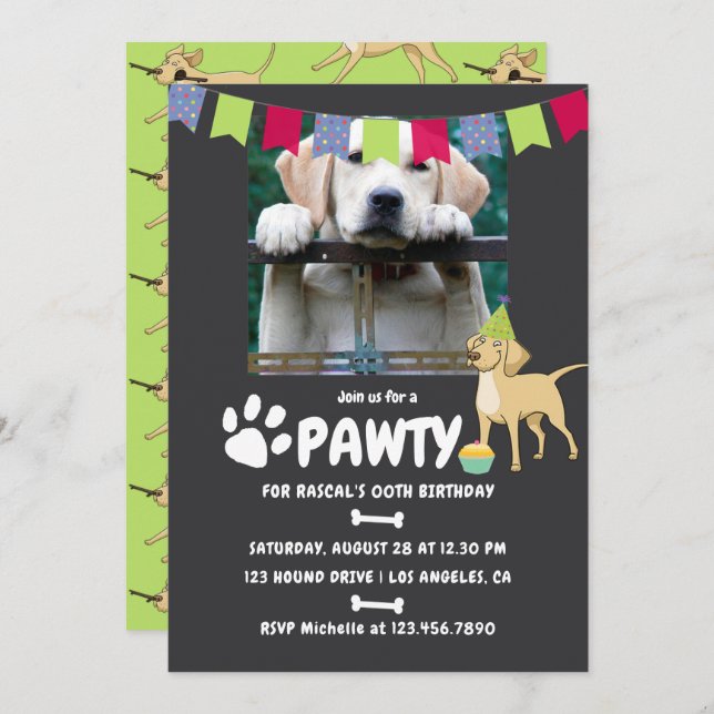 Yellow Labrador Retriever Birthday photo invite (Front/Back)