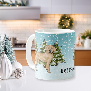 Yellow Labrador Retriever Blue Winter Custom Name Coffee Mug