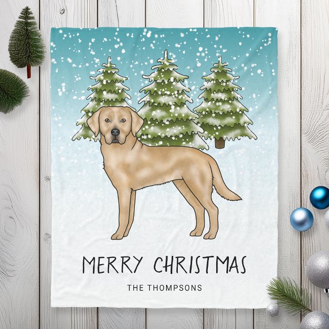 Yellow Labrador Retriever Blue Winter Custom Text Fleece Blanket (Creator Uploaded)