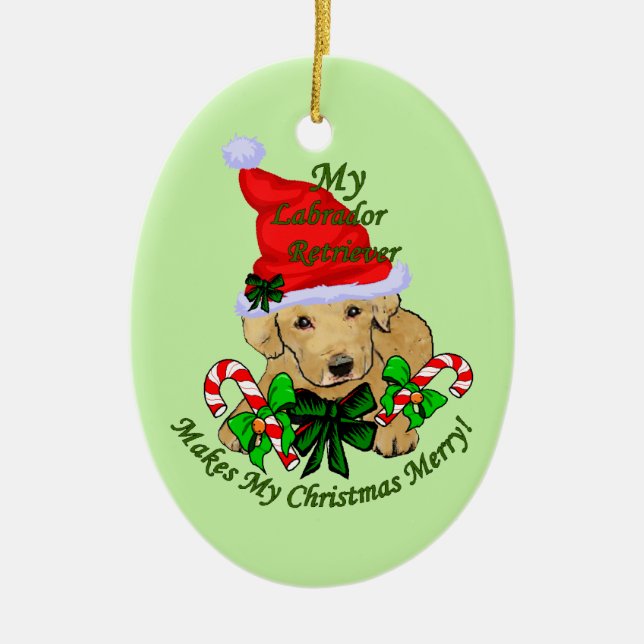 Yellow Labrador Retriever Christmas Ceramic Tree Decoration (Front)