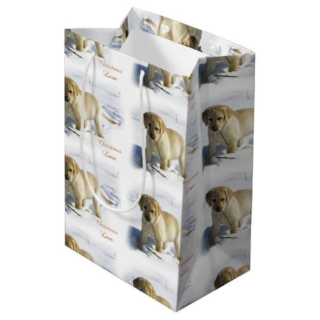 Yellow Labrador Retriever Christmas Medium Gift Bag (Back Angled)