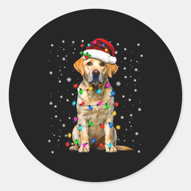 Yellow Labrador Retriever Christmas Tree Light Paj Classic Round Sticker (Front)