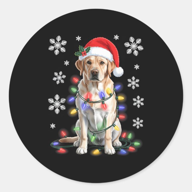 Yellow Labrador Retriever Christmas Tree Light Paj Classic Round Sticker (Front)