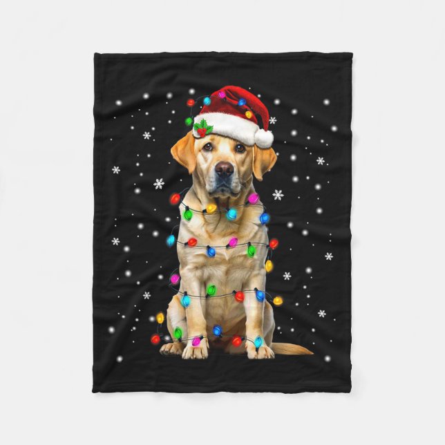 Yellow Labrador Retriever Christmas Tree Light Paj Fleece Blanket (Front)