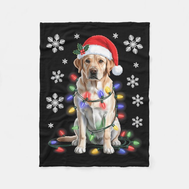 Yellow Labrador Retriever Christmas Tree Light Paj Fleece Blanket (Front)