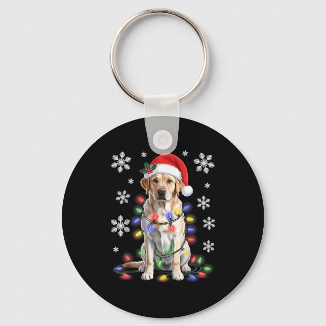Yellow Labrador Retriever Christmas Tree Light Paj Key Ring (Front)