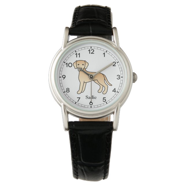 Yellow Labrador Retriever Cute Cartoon Dog & Name Watch (Front)