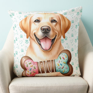 Yellow Labrador Retriever Cute Holiday Puppy Dog  Cushion