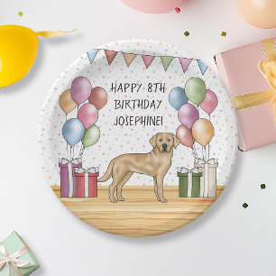 Yellow Labrador Retriever Dog Colourful Birthday Paper Plate