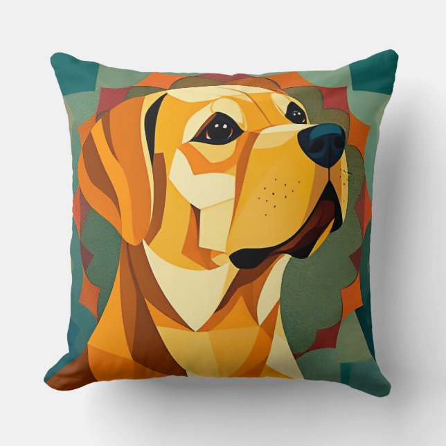 Yellow Labrador Retriever Dog Geometric Art Cushion (Front)