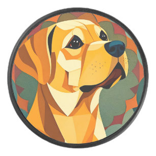 Yellow Labrador Retriever Dog Geometric Art Hockey Puck