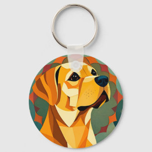 Yellow Labrador Retriever Dog Geometric Art Key Ring