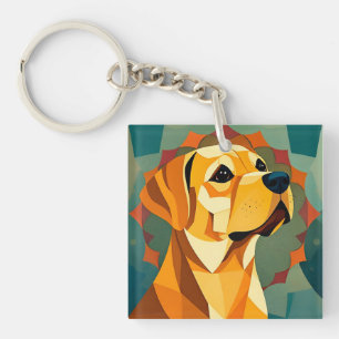 Yellow Labrador Retriever Dog Geometric Art Key Ring