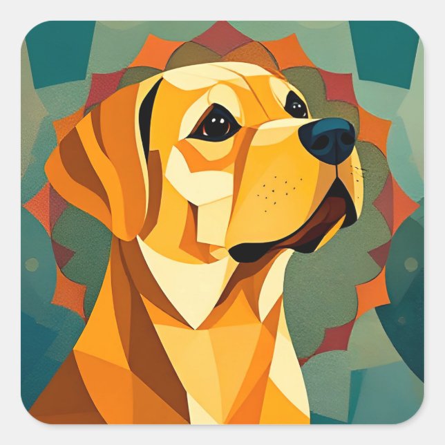 Yellow Labrador Retriever Dog Geometric Art Square Sticker (Front)