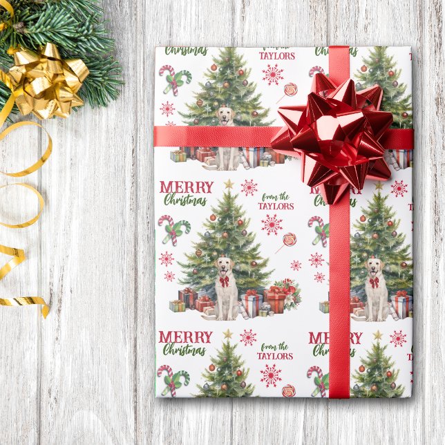 Yellow Labrador Retriever Dog Holiday Tree Wrapping Paper (Creator Uploaded)
