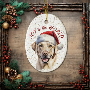 Yellow Labrador Retriever Dog Joy to the World Ceramic Tree Decoration