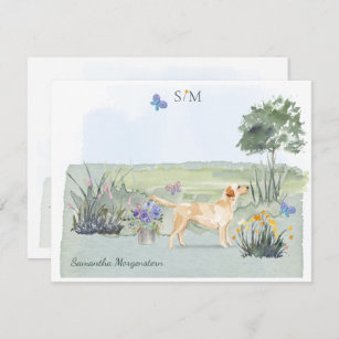 Yellow Labrador Retriever Dog Monogram & Name    Card