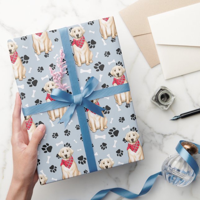 Yellow Labrador Retriever Dog Paw Print Wrapping Paper (Gifting)