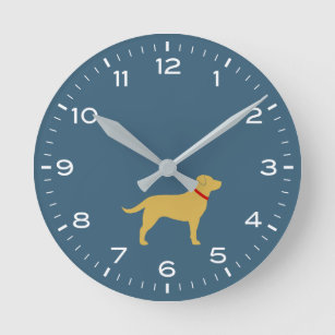 Yellow Labrador Retriever Dog Silhouette Round Clock