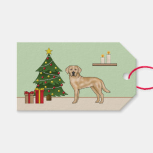 Yellow Labrador Retriever Dog With Christmas Tree Gift Tags