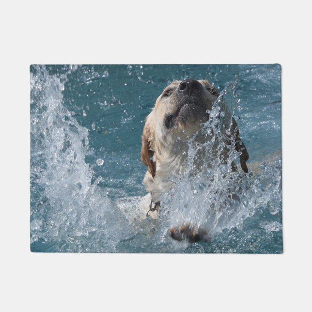 Yellow Labrador Retriever Fun In The Pool Doormat (Front)