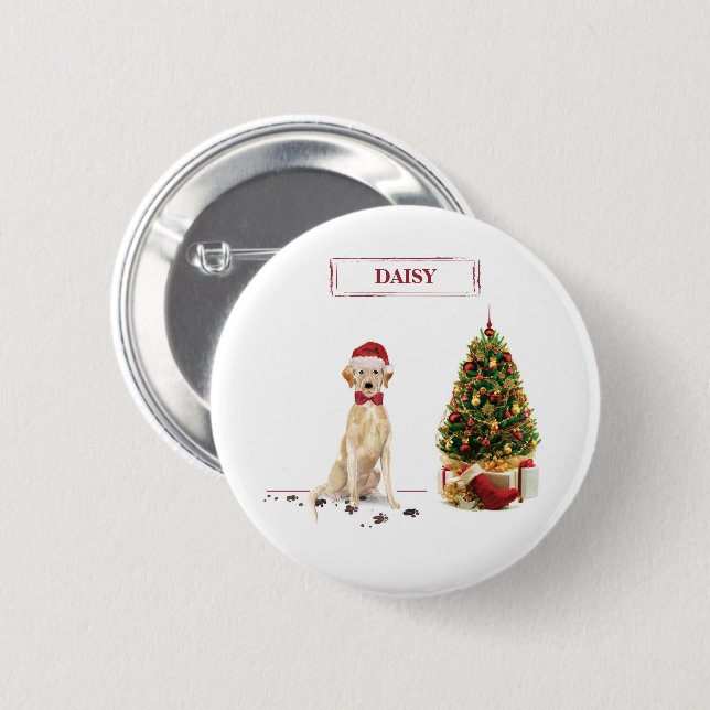 Yellow Labrador Retriever Funny Christmas Dog 6 Cm Round Badge (Front & Back)