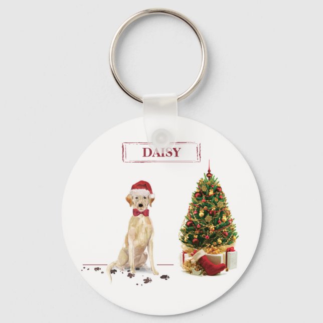 Yellow Labrador Retriever Funny Christmas Dog Key Ring (Front)