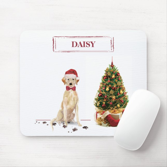 Yellow Labrador Retriever Funny Christmas Dog Mouse Mat (With Mouse)