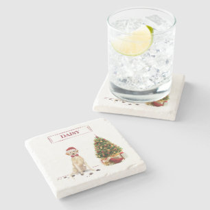 Yellow Labrador Retriever Funny Christmas Dog Stone Coaster