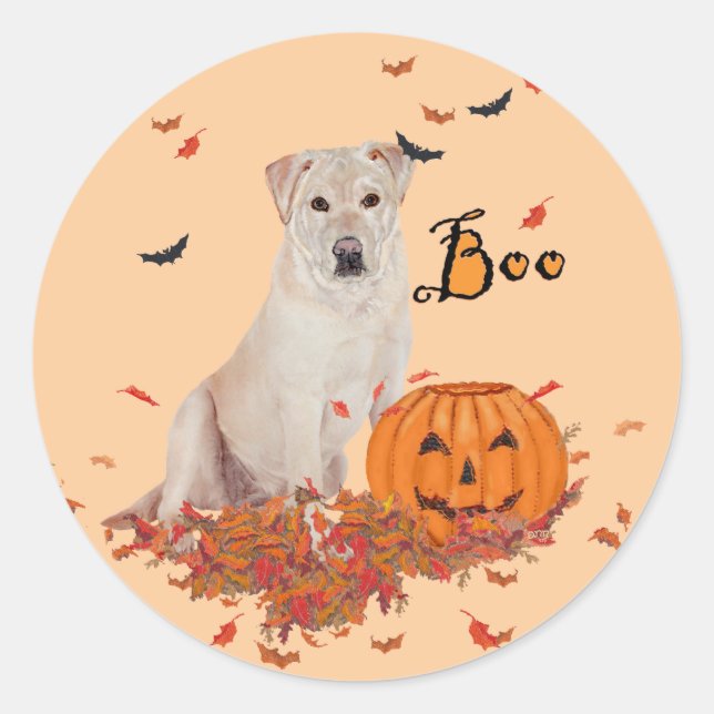 Yellow Labrador Retriever Halloween Classic Round Sticker (Front)
