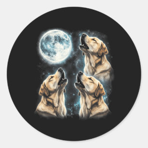 Yellow Labrador Retriever Howling At Moon Retro Classic Round Sticker