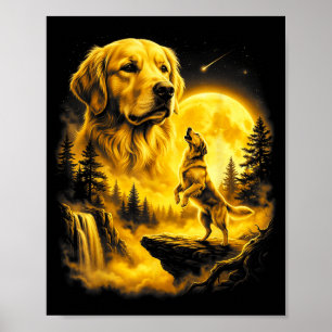 Yellow Labrador Retriever Howling to The Moon Art Poster