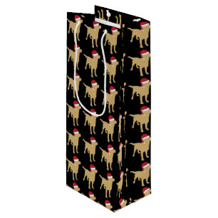 Yellow Labrador Retriever In Festive Red Santa Hat Wine Gift Bag