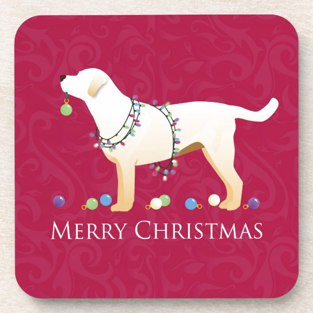 Yellow Labrador Retriever Merry Christmas Design Coaster (Front)