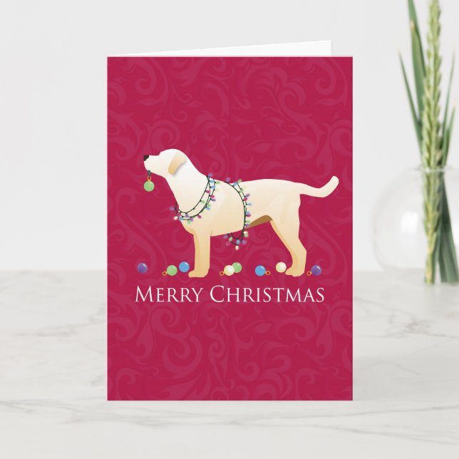 Yellow Labrador Retriever Merry Christmas Design Holiday Card (Front)