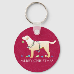 Yellow Labrador Retriever Merry Christmas Design Key Ring