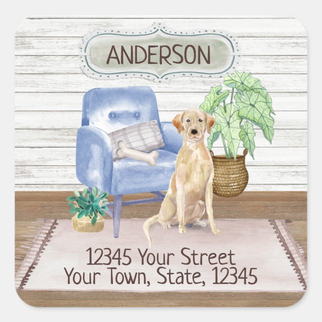 Yellow Labrador Retriever New Home New Address   Square Sticker (Front)