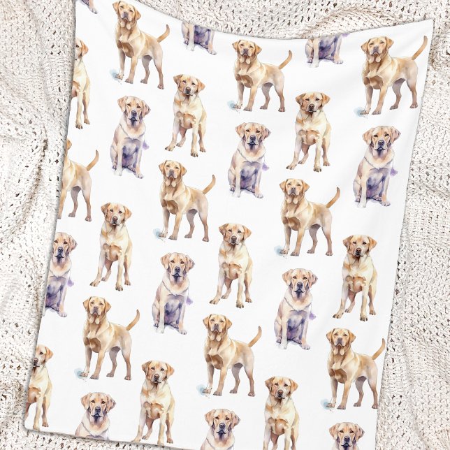 Yellow Labrador Retriever Pattern Dog Lover Fleece Blanket (Creator Uploaded)