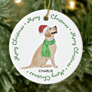 Yellow Labrador Retriever Pet Dog Merry Christmas  Ceramic Tree Decoration