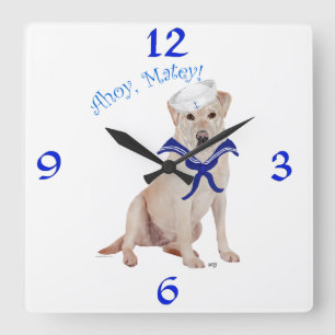 Yellow Labrador Retriever Sailor Square Wall Clock