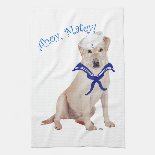 Yellow Labrador Retriever Sailor Tea Towel (Vertical)