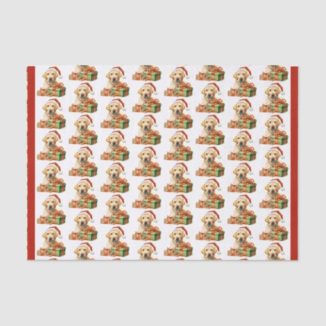 Yellow Labrador Retriever Santa Pattern Christmas Tissue Paper (Front)